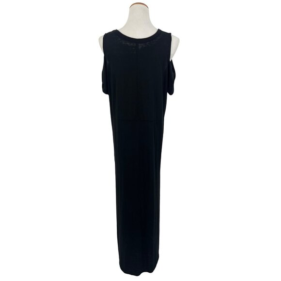Free People Casual Black Cold Shoulder Side Slits Relaxed Boho Jersey Maxi Dress - Picture 12 of 14